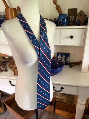 FN Classic Striped Teal Men's Tie with Red Accent